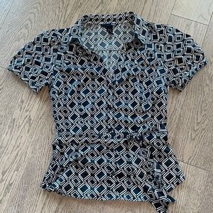H&M Black & White Work Blouse Silk-Like Size 4